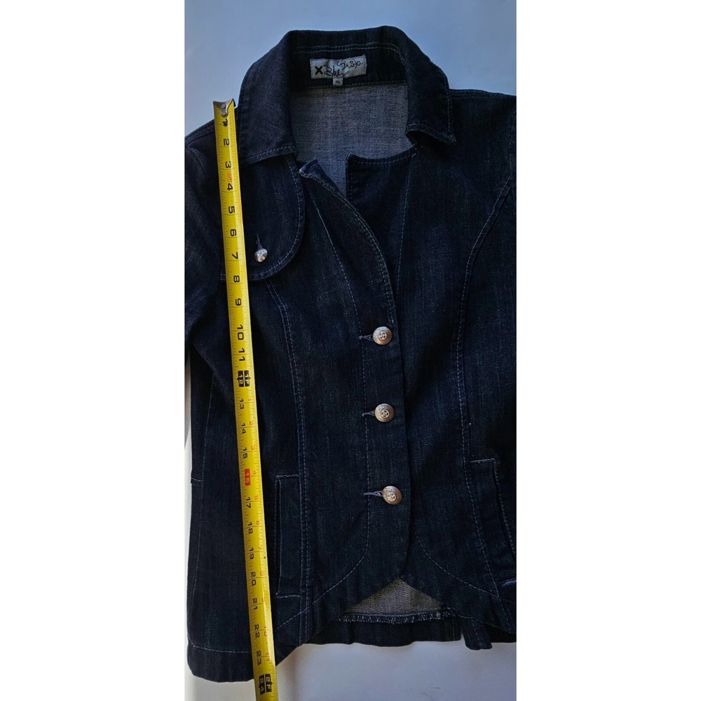 Blue Sista by DiDi Dark Blue Denim Jacket Blazer w/Side Pockets Sz M Slim Fit - Picture 9 of 12